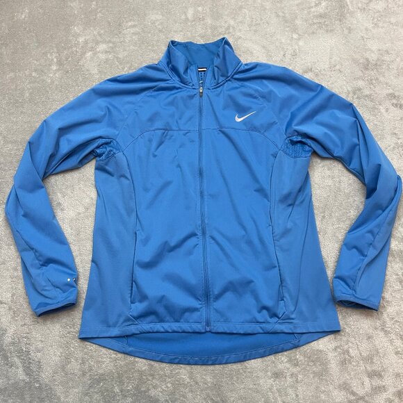 Nike Shield Women's XL Blue Jacket Full Zip Long Sleeves Thumb Holes Running - Picture 1 of 11